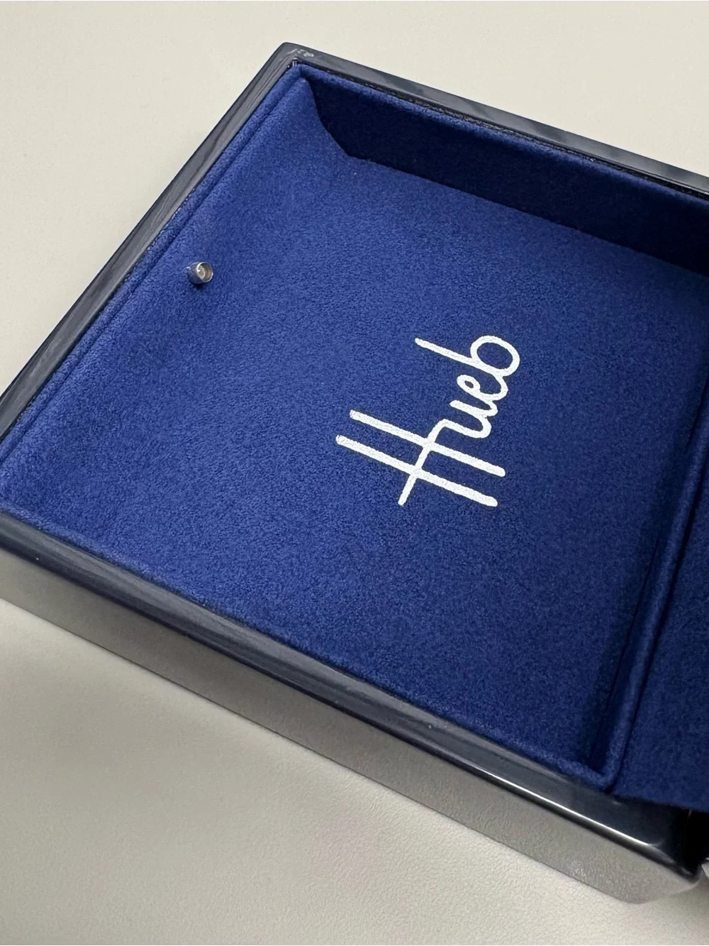 HUEB Solid Hard Case Jewelry Box with Deep Blue Velvet interior